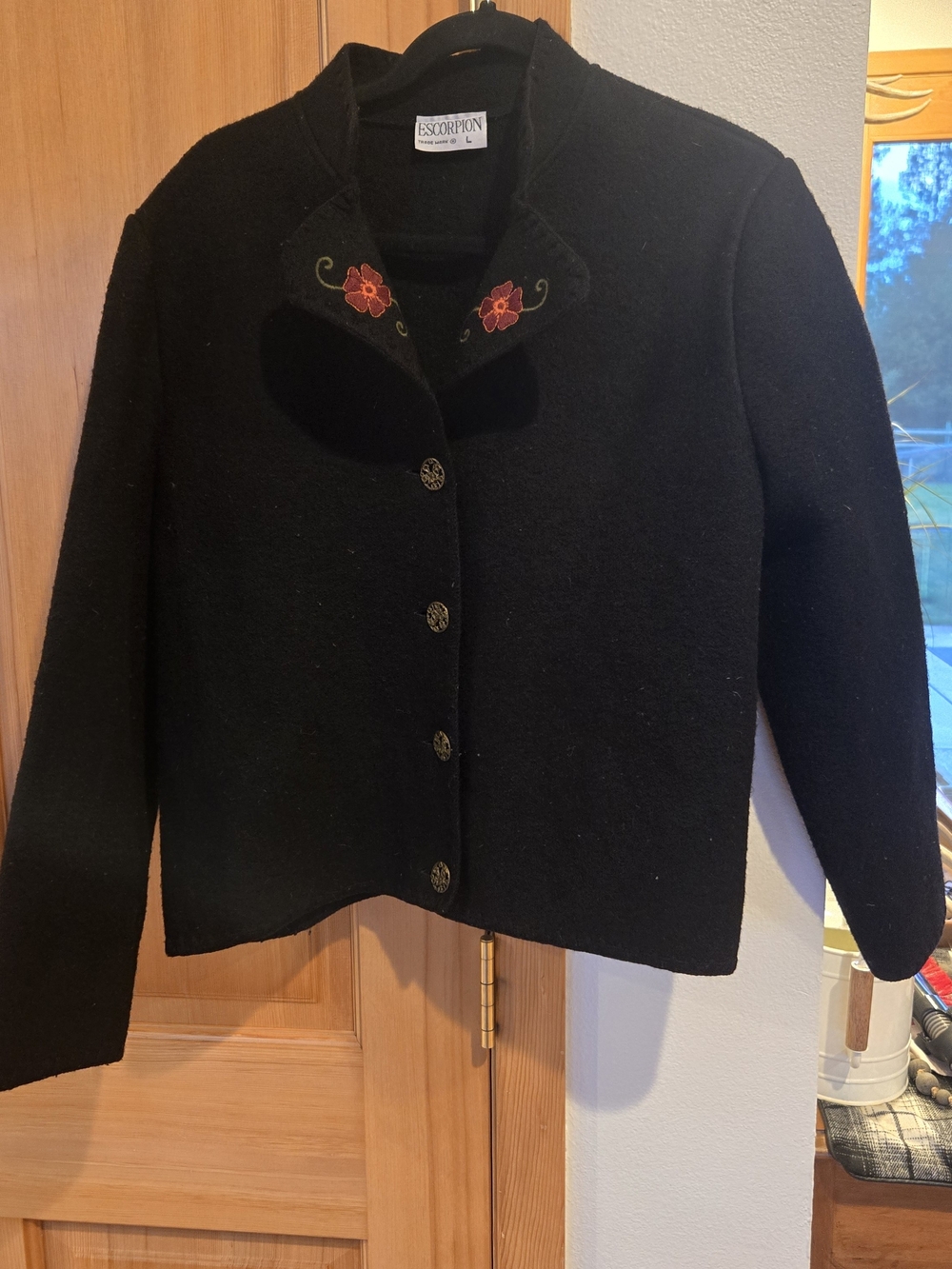 Vtg Black Embroidered Wool Jacket